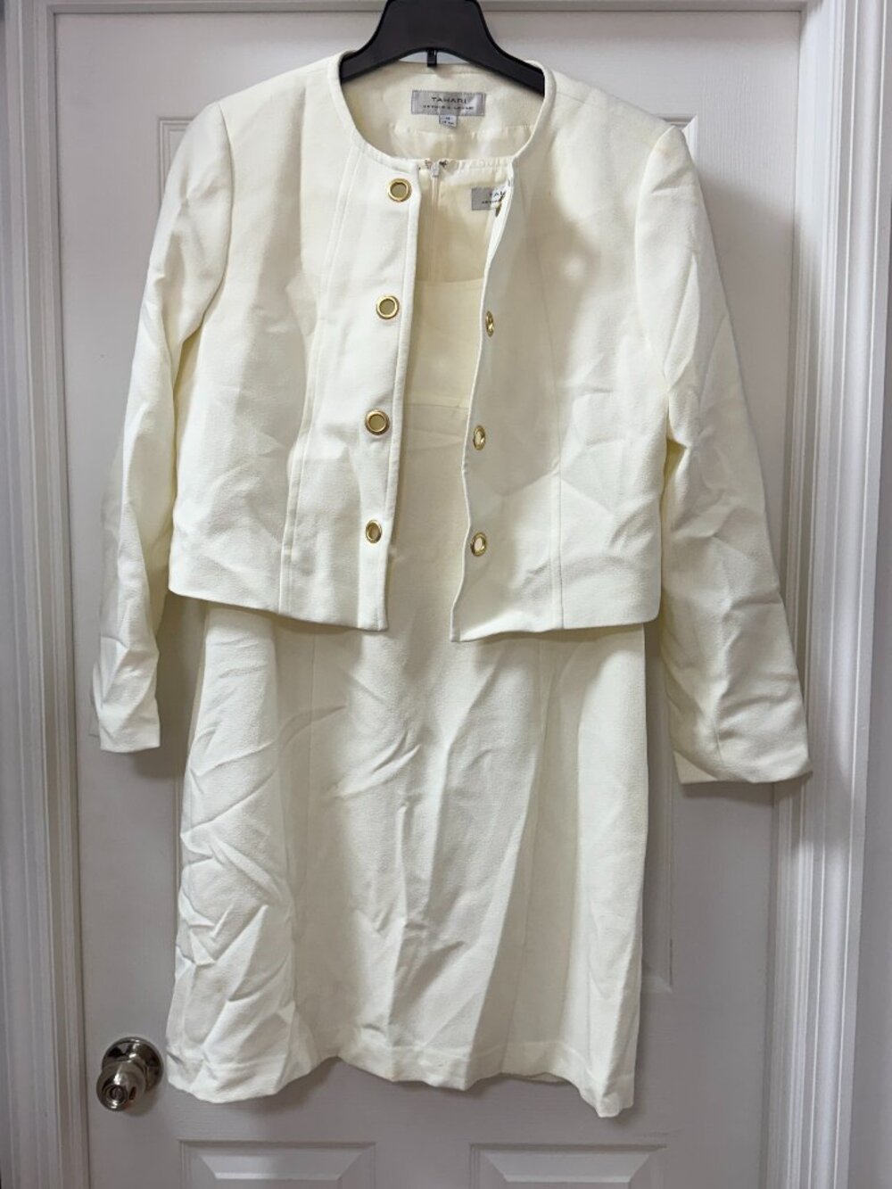 Tahari Arthur S Levine Ivory Cream 2 Piece Suit Dress Jacket Set Size 16
